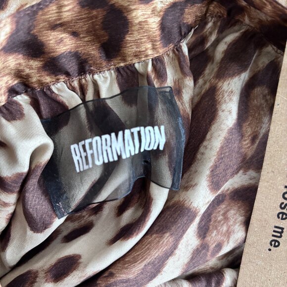 Reformation Leopard Print Plunging V Halterneck Midi Wrap Dress - Picture 7 of 8